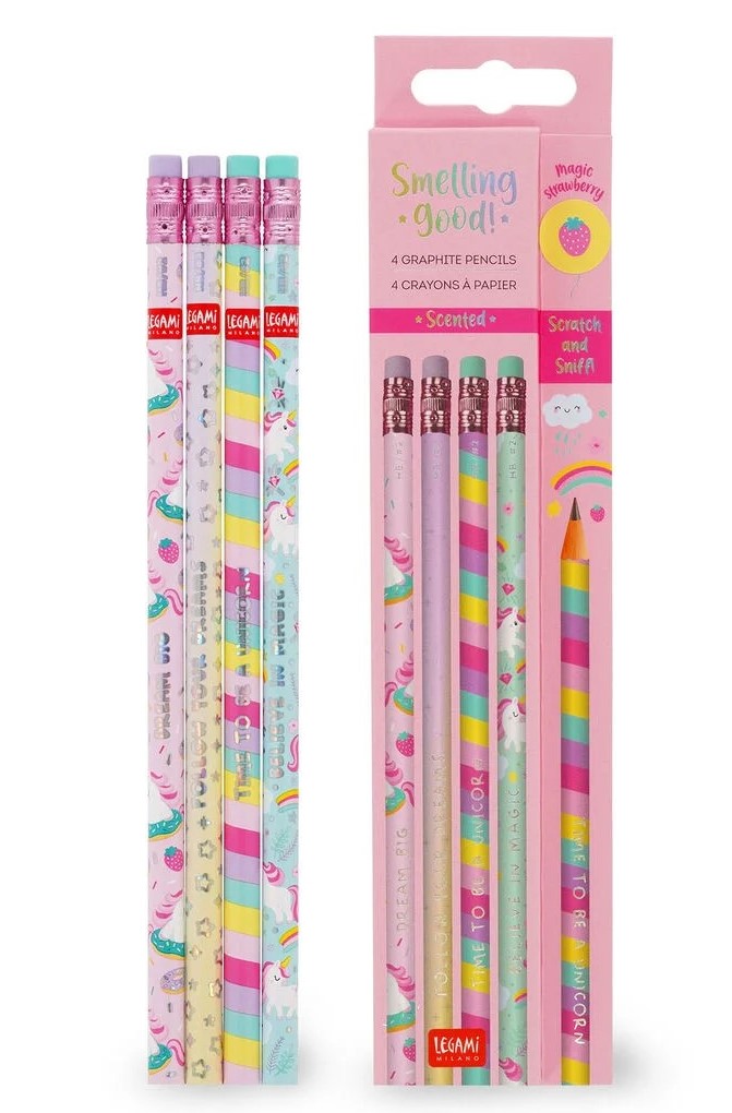 4 SCENTED HB GRAPHITE PENCILS - SMELLING GOOD! - UNICORN